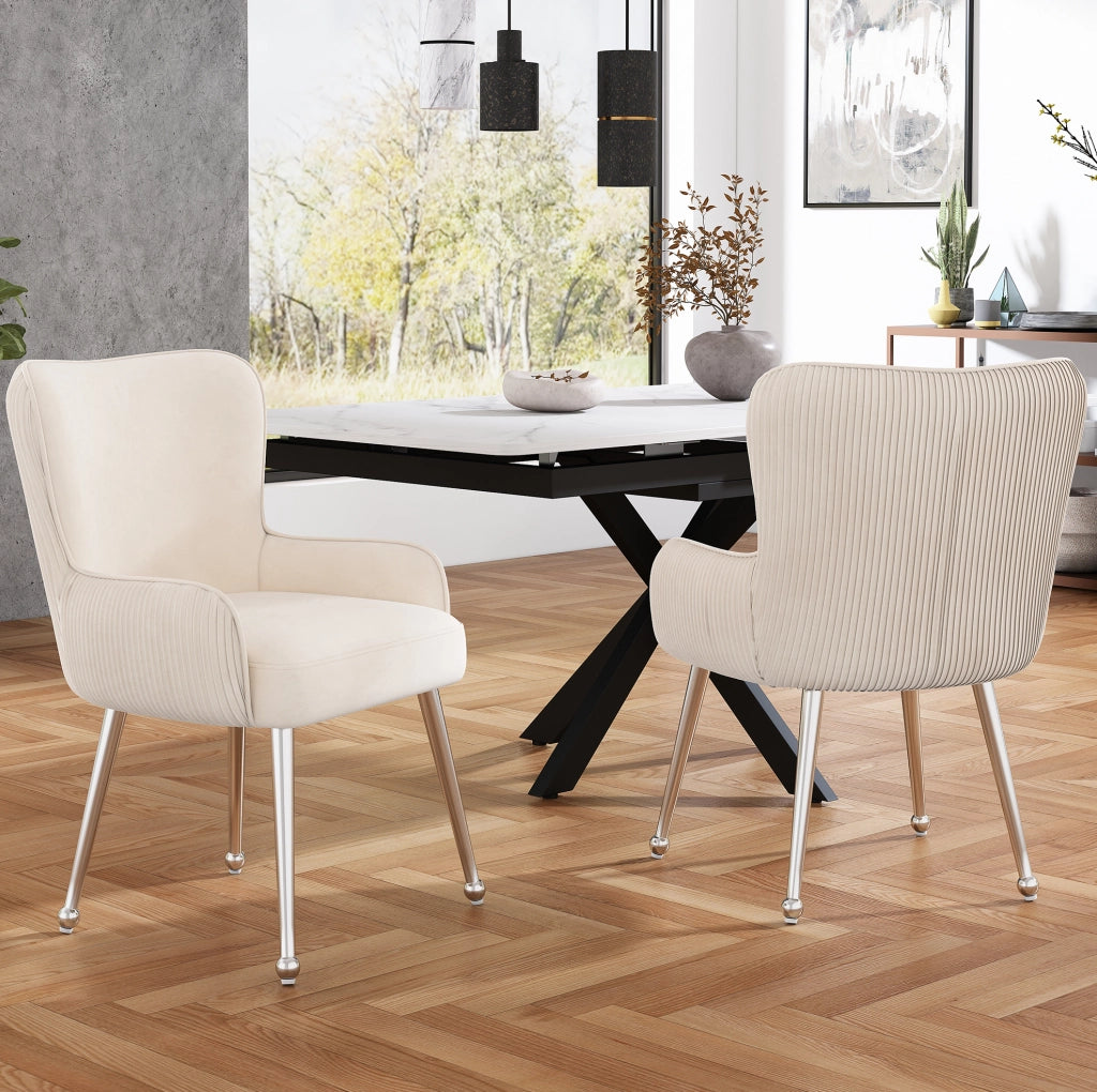 Set di 4 sedie imbottite con braccioli e supporto lombare in velluto beige