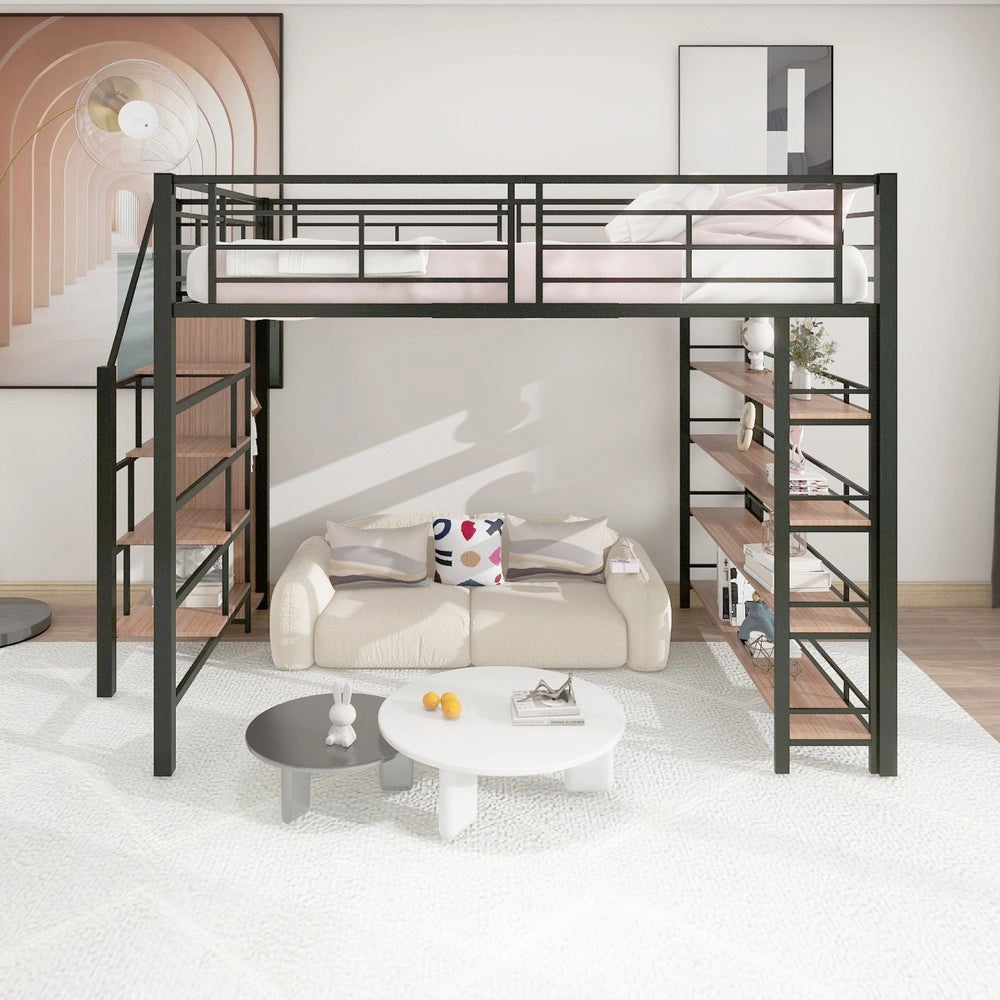 Letto a Soppalco Singolo con Armadio e Contenitore ¨C MINIMAL ¨C Nero 140x200