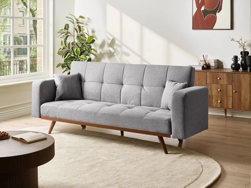 Divano letto grigio Rivestimento in poliestere Trapuntato 3 posti Gambe in ferro Braccioli tradizionali Stile tradizionale Soggiorno