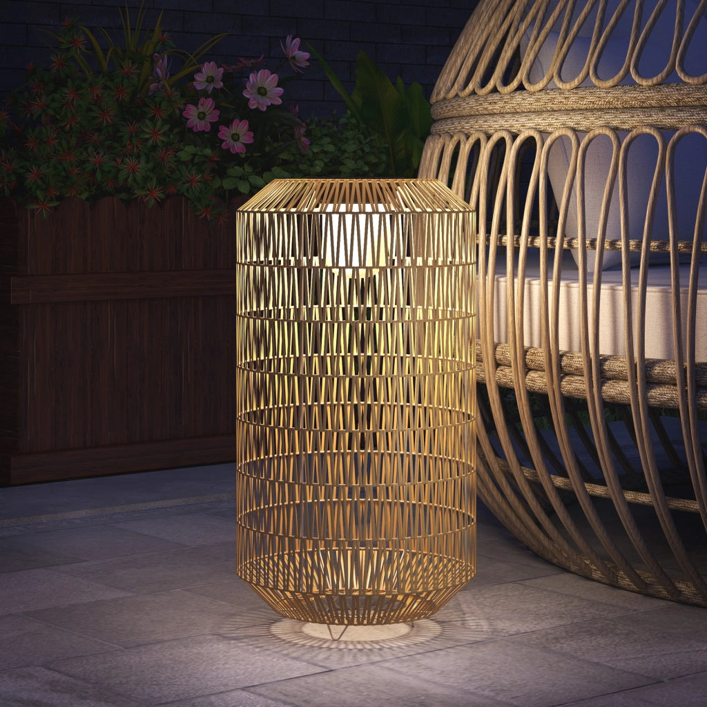 Lampadaire solare esterno in resina intrecciata ¨C zephmum ¨C giallo ?30x55cm