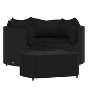 Set Divani da Giardino 4 pz | Set Salotto da Giardino con Cuscini Nero in Polyrattan