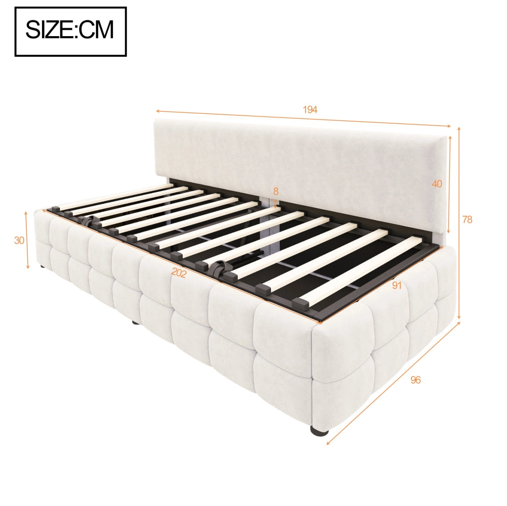 Letto imbottito 90x200 cm con contenitore idraulico beige