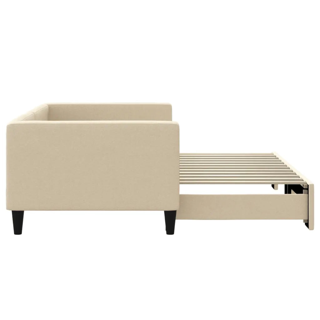 Divano Letto con Letto Estraibile Crema 90x200 cm in Tessuto