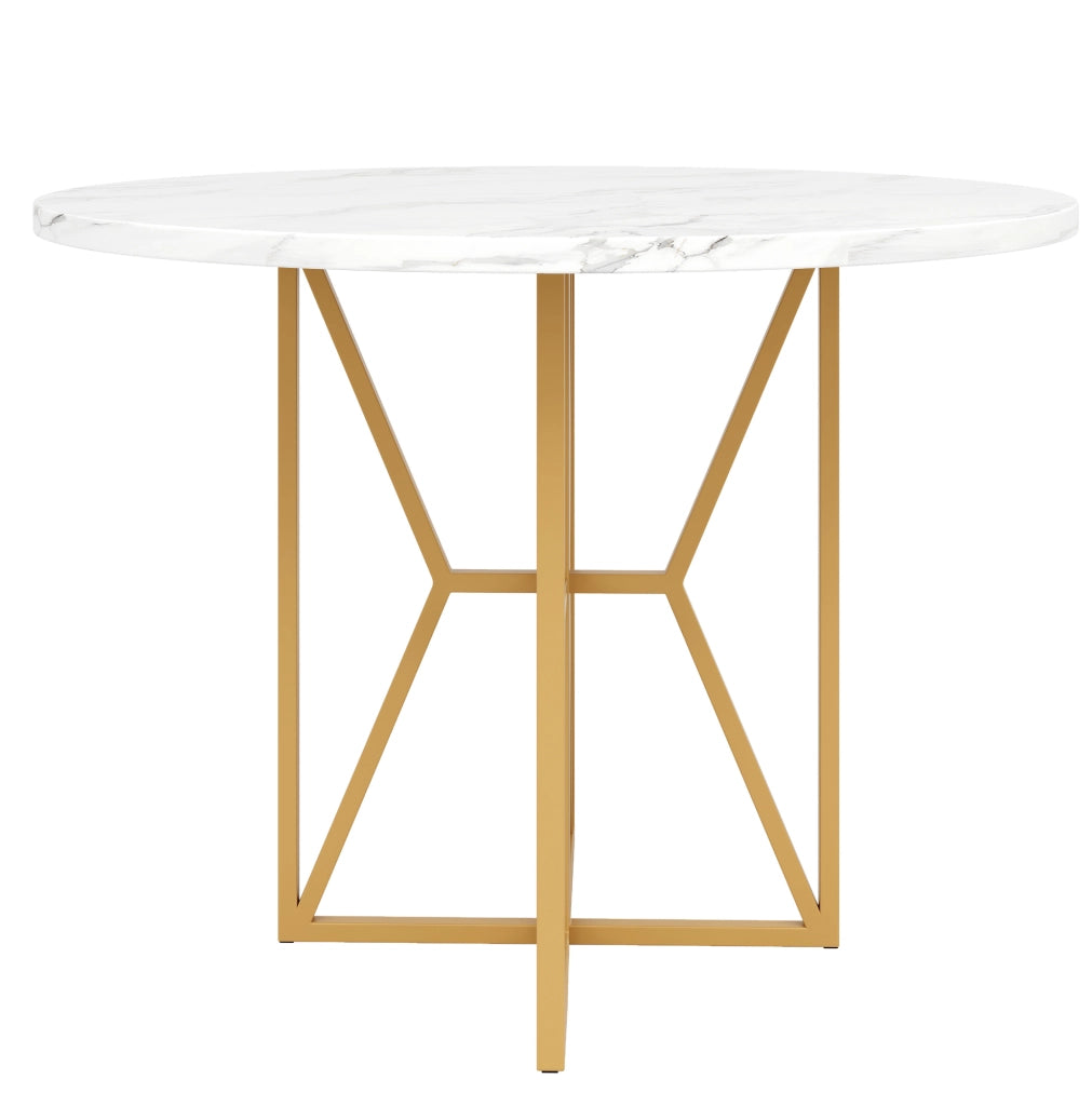 Tavolo da pranzo rotondo 80x80x76 cm con piano effetto marmo