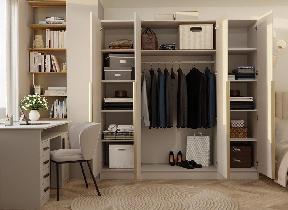 Armadio SENSO 4d 200 cm 4 ante oro maniglie per soggiorno camera da letto cashmere beige guardaroba