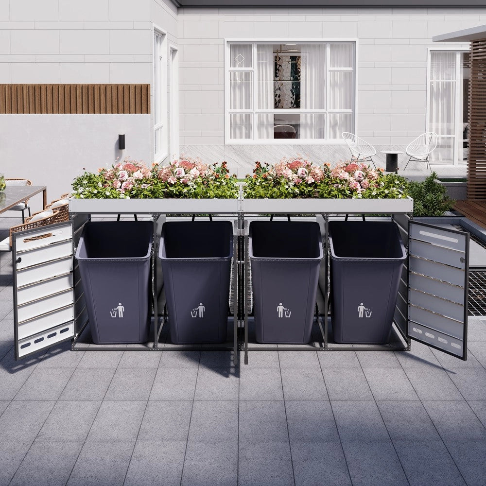 Box Portarifiuti con Fioriera ¨C Xylo ¨C Legno e Metallo, con Serratura