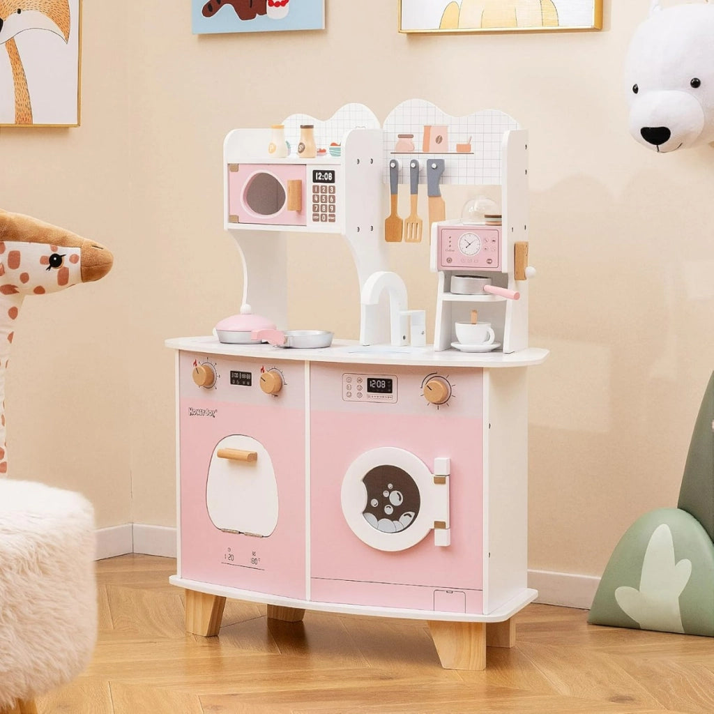 Set cucina giocattolo in legno per bambini, Set cucina per bambini da 3+ anni Rosa