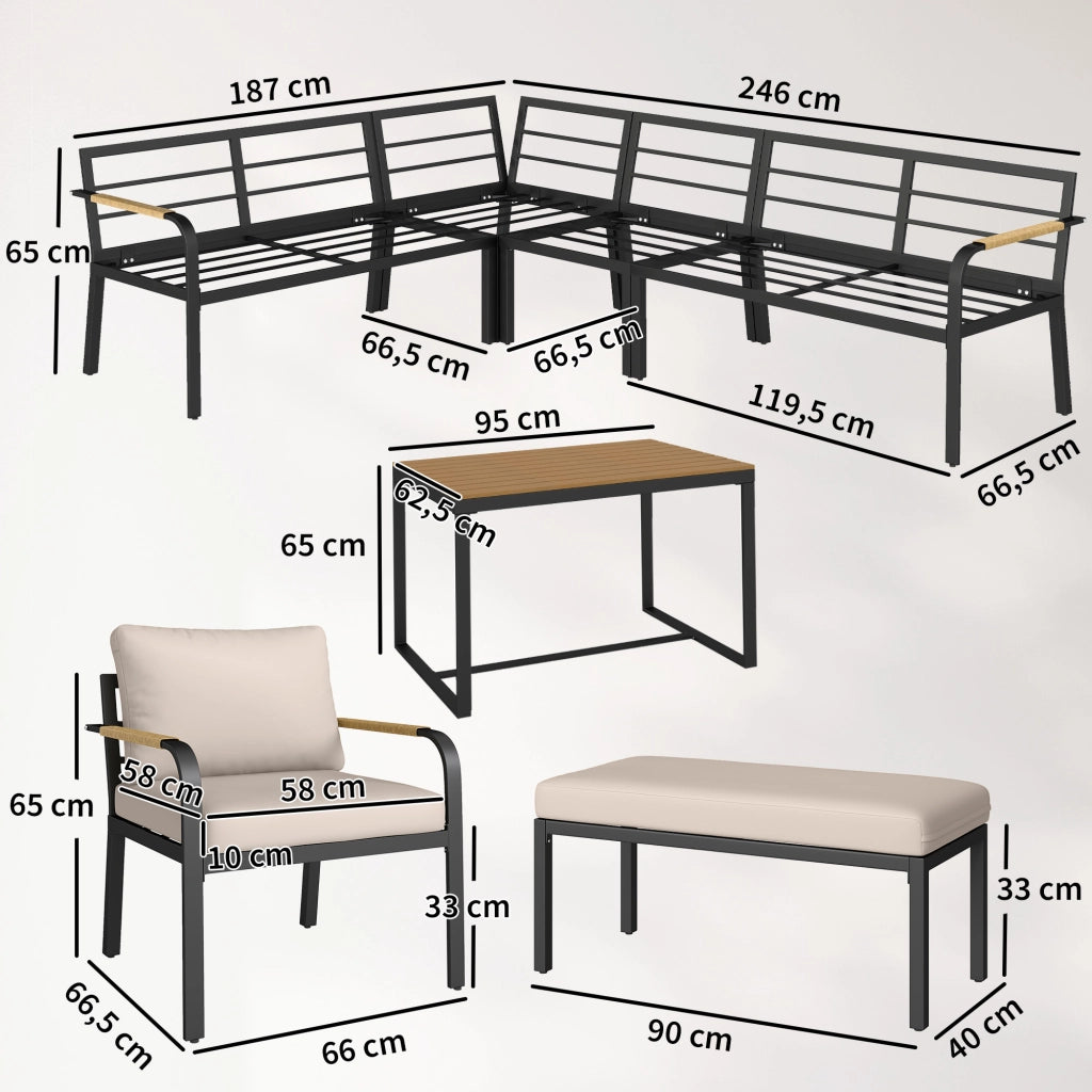 Set Giardino 7 Pezzi Divano Angolare Esterno con Tavolo e Pouf ¨C zephmum ¨C Beige e Grigio
