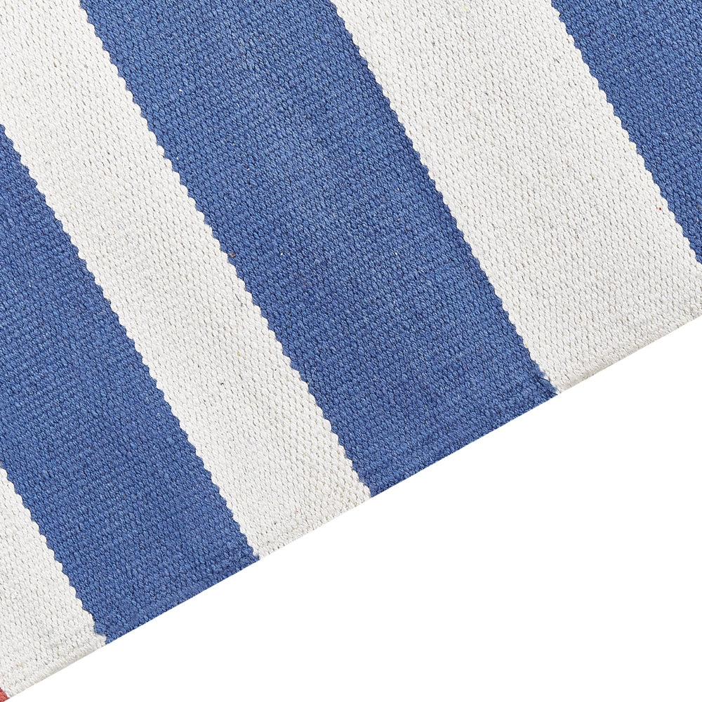 Tappeto Kilim multicolore in cotone 200 x 300 cm tessuto a mano a trama piatta reversibile con motivi geometrici e frange, tradizionale Boho, per il soggiorno e la camera da letto.
