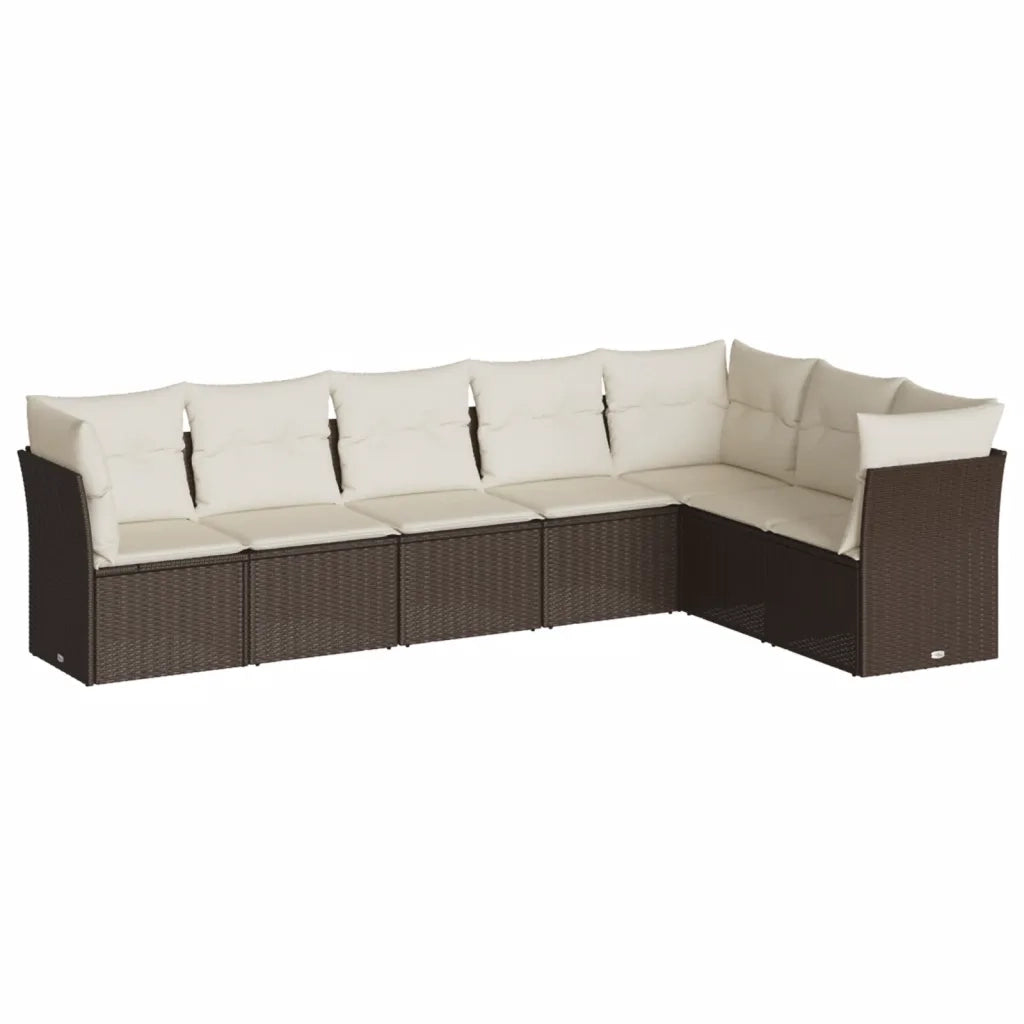 Set Divani da Giardino 7 pz con Cuscini Marrone in Polyrattan 3249582