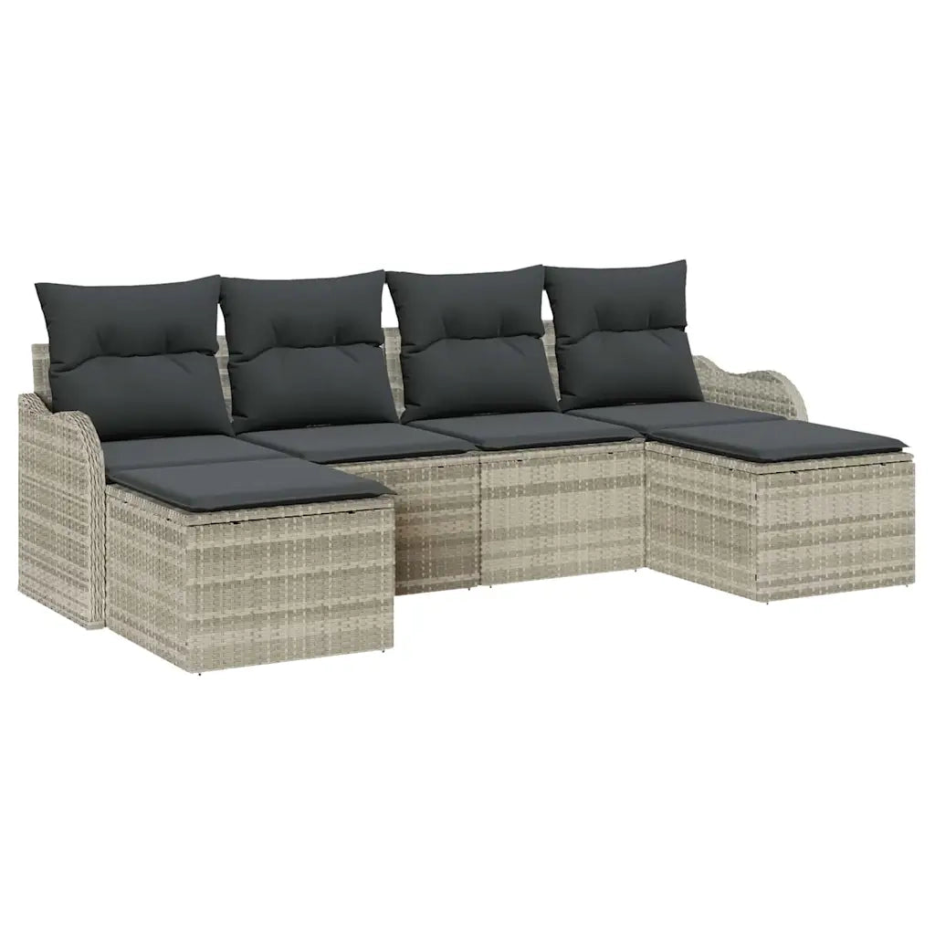 Set Divano da Giardino 6 pz | Set Salotto da Giardino Grigio chiaro Poly Rattan
