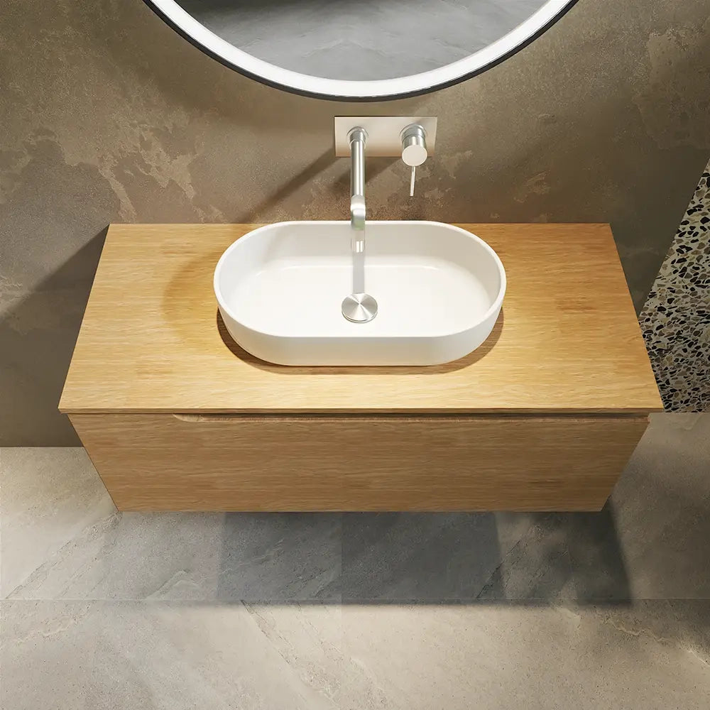 Mobile bagno sospeso 100 cm un cassetto rovere chiaro con top  | Moor