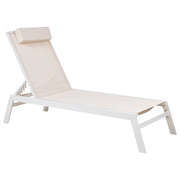 Lettino prendisole beige cuscino poggiatesta struttura in alluminio bianco reclinabile giardino esterno
