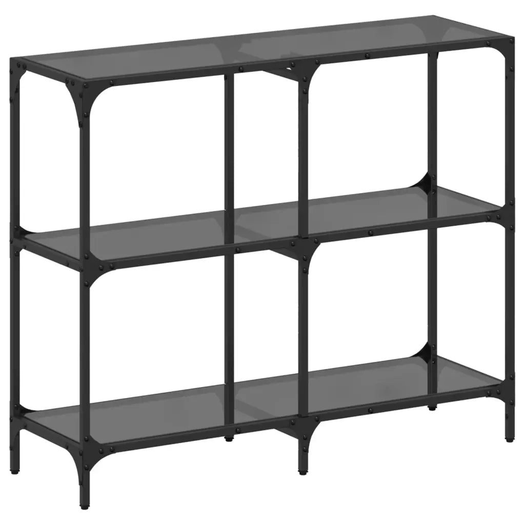 Tavolino Consolle | Tavolo d'Ingresso con Piano in Vetro Nero 98x30x81cm in Acciaio