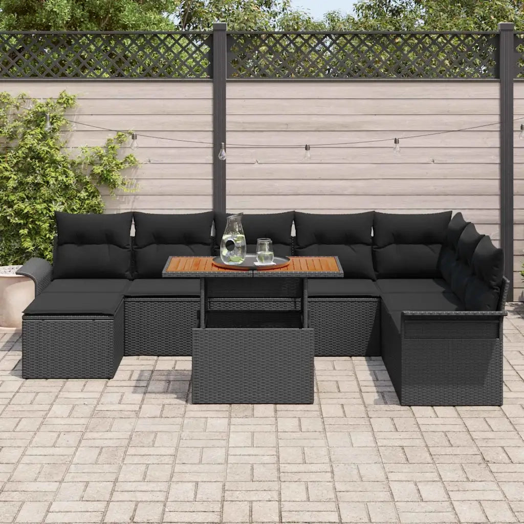 Set Divano da Giardino con archiviazione 9 pcs Nero Poly Rattan