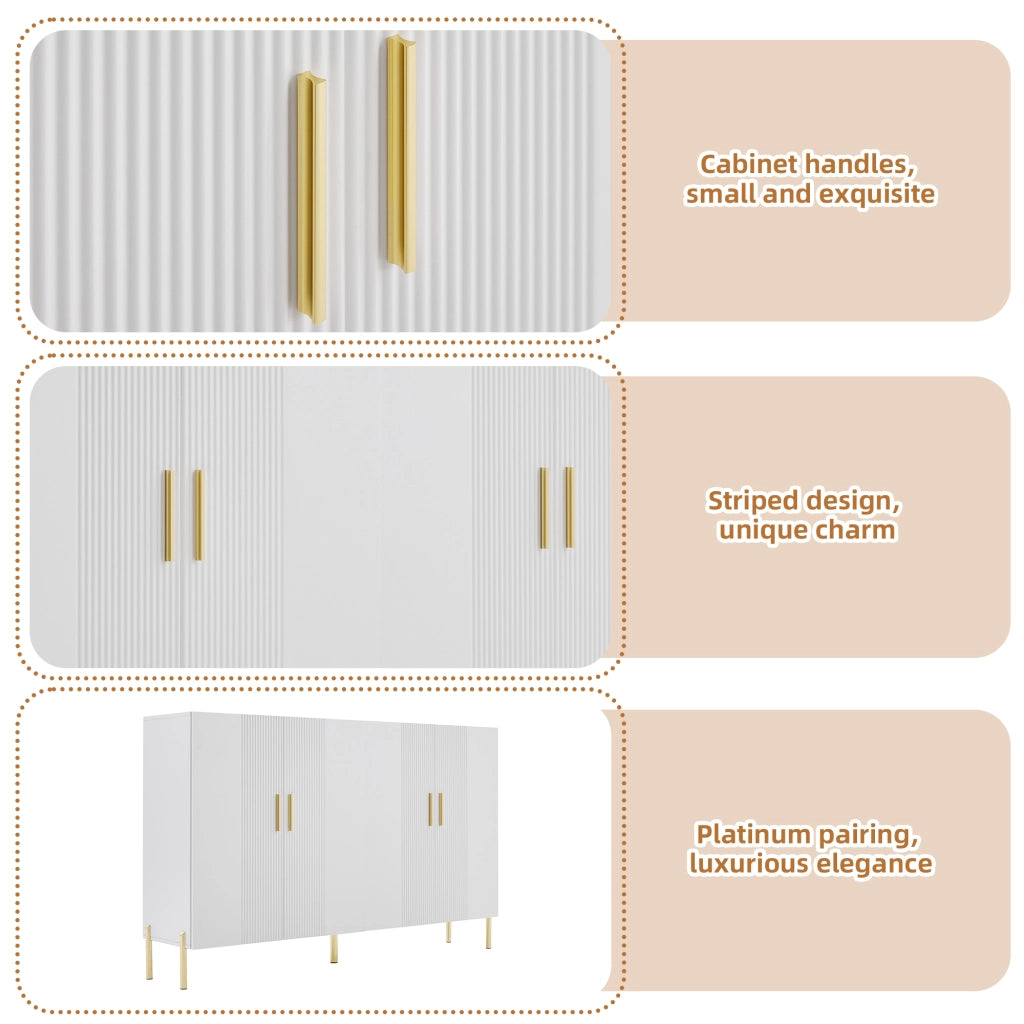 Credenza Bianca Moderna Mobile Buffet 4 Ante Opaco e Oro 160x35x100cm
