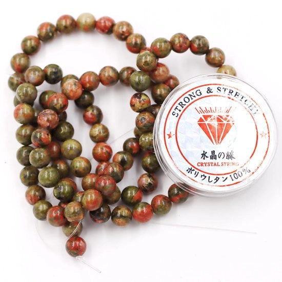 Kralen con cordone per l'assemblaggio di accessori per l'autoaiuto Pietre d'energia per bracciali curativi 6 mm = 128 pezzi e 1 rotolo di filo Unakite 6 mm