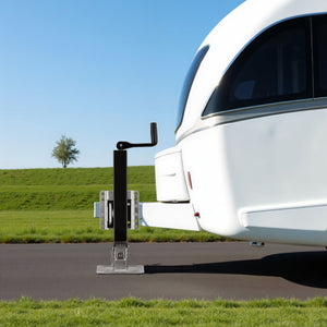 Piede stabilizzatore per rimorchi roulotte, max 900 kg, regolabile in altezza con manovella, con pedale e perno di sicurezza