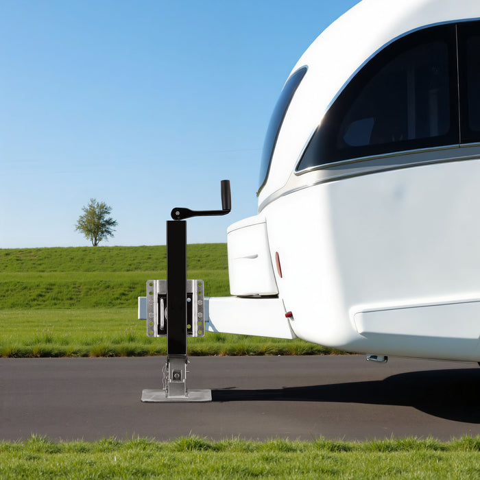 Piede stabilizzatore per rimorchi roulotte, max 900 kg, regolabile in altezza con manovella, con pedale e perno di sicurezza