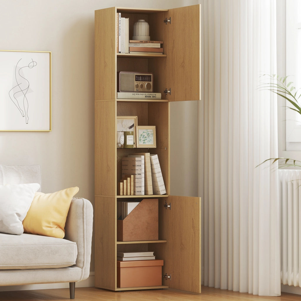 Armadietto Bagno Alto 6 Ripiani 2 Ante Vetro Temperato Regolabili ¨C Minimal ¨C 40x31x182 Robe