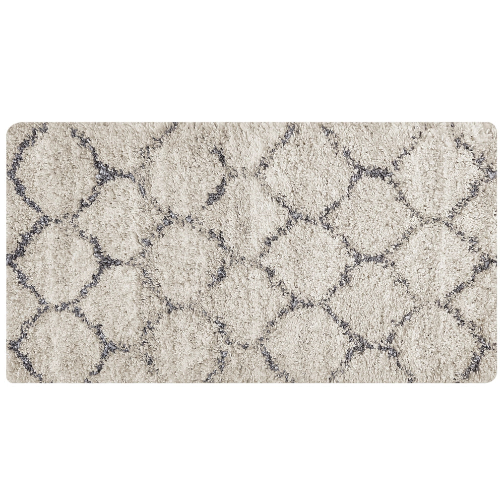 Tappeto shaggy boho 80 x 150 cm con motivo geometrico beige chiaro e grigio soggiorno camera da letto