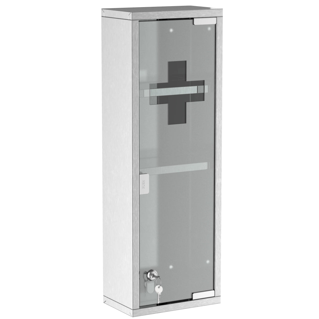 Armadietto medicinali da parete ¨C Xylo ¨C acciaio inox con porta in vetro temperato, 3 ripiani, 20x12x58 cm