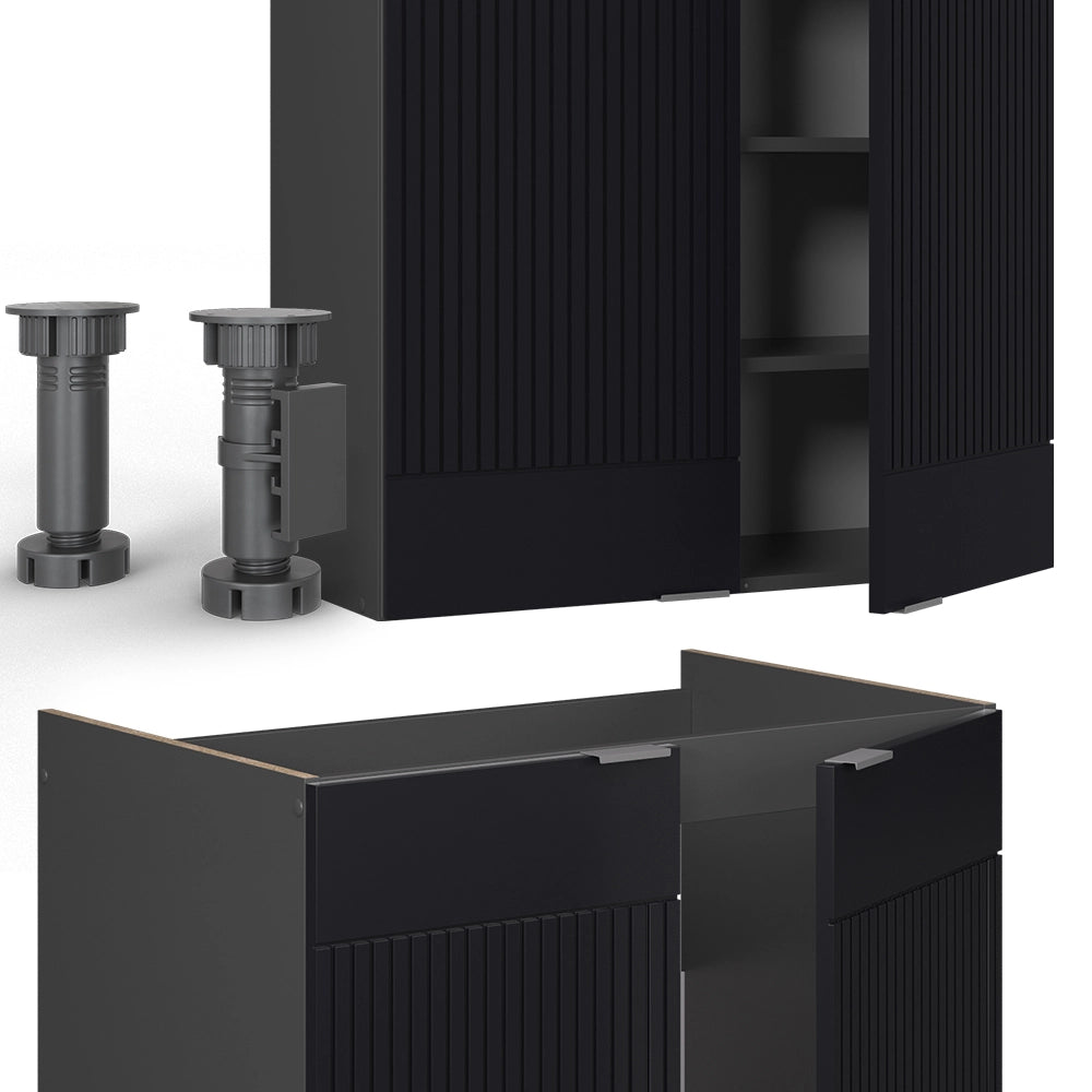Cucina componibile Fame-Line Nero rigato/Antracite 200 cm, PL Antracite Vicco