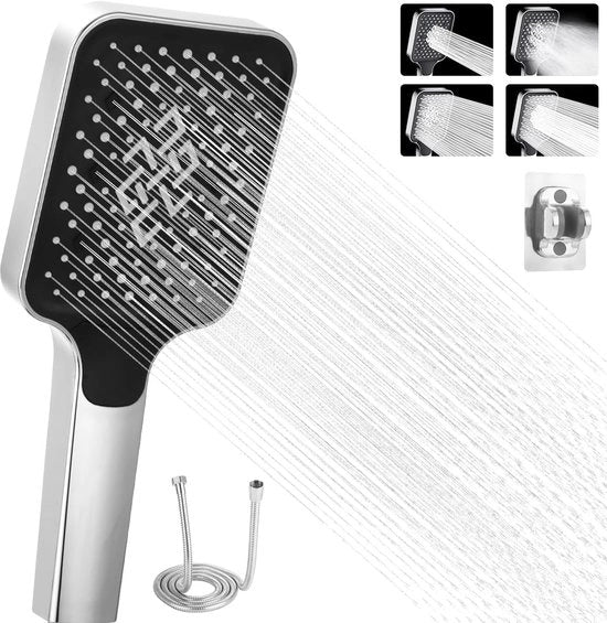 Douchekop idroeconomizzante con tubo - Maniglione con 4 getti - Argento
