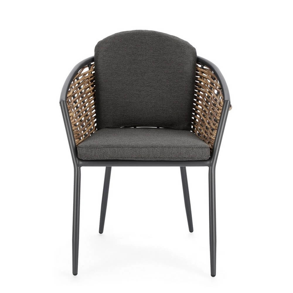 Set di 4 Sedie da Giardino con Braccioli e Cuscini in Alluminio e Fibra Sintetica Intrecciata - BEAUTIFUL