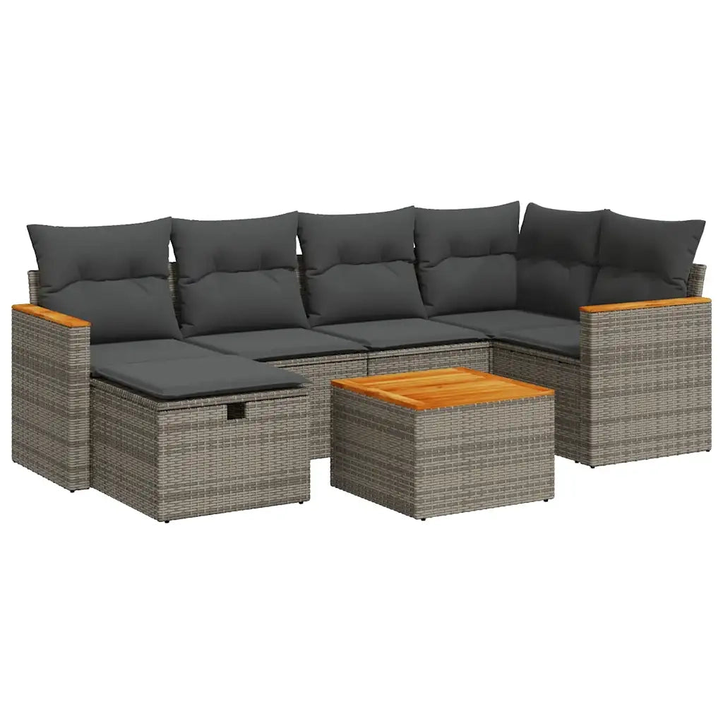 Set Divani da Giardino 7 pz con Cuscini Grigio in Polyrattan 3325924
