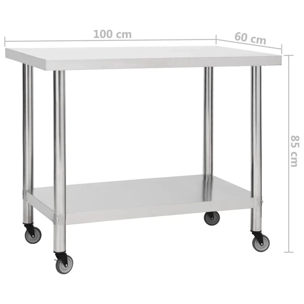 Tavolo da Lavoro Cucina con Ruote 100x60x85 cm in Acciaio Inox CFW1512671