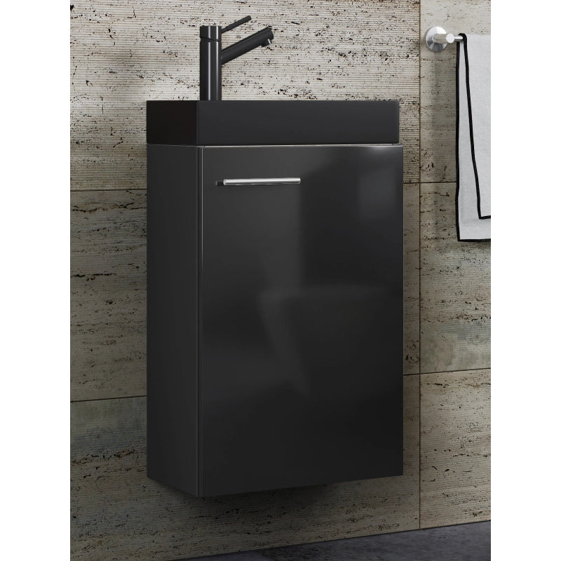 LineaViva di Ezooza Mobile Sospeso con lavabo in ceramica di alta qualità, Nero , lavabo Nero