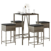 Set Bar da Giardino 5 pz con Cuscini in Polyrattan Grigio 3261463