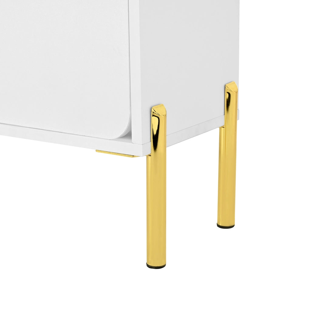 Scarpiera 73x24x120 cm a 3 ante salvaspazio con gambe dorate in MDF bianco