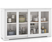 Mobile Buffet Dispensa Cucina con Ante Scorrevoli in Vetro Temperato e Ripiano Regolabile, Credenza Cucina, Armadietto a Buffet per Sala da Pranzo, Soggiorno, 107x33x64 cm (Bianco Puro)
