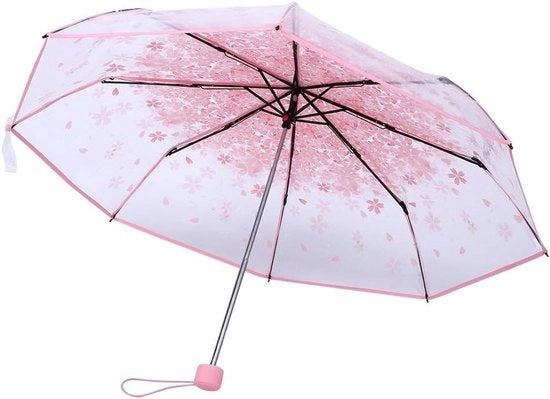 Parasole Opvougbile con Fiori di Ciliegie e Rosa, Trasparente, Portatile