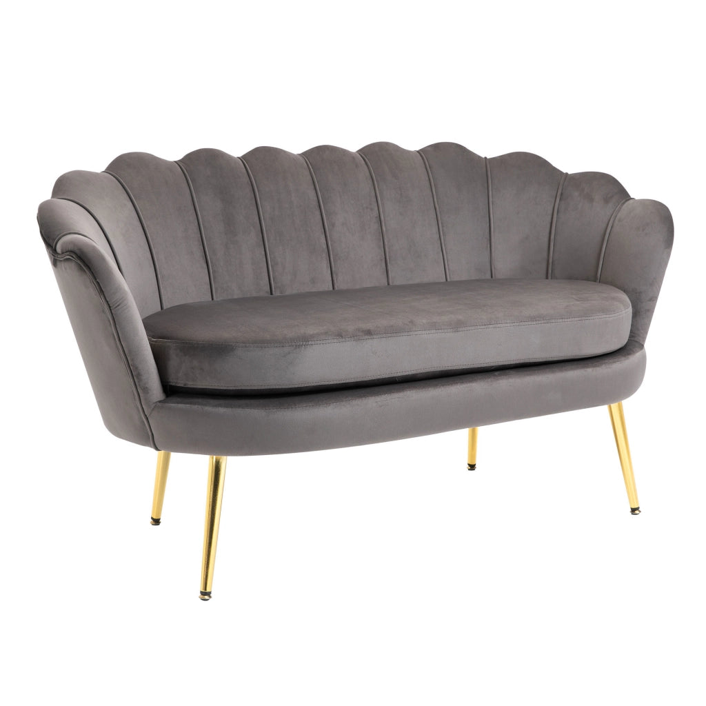 Divano 2 Posti Tessuto Velluto Imbottito ¨C Zephmum ¨C Grigio 133x63x75