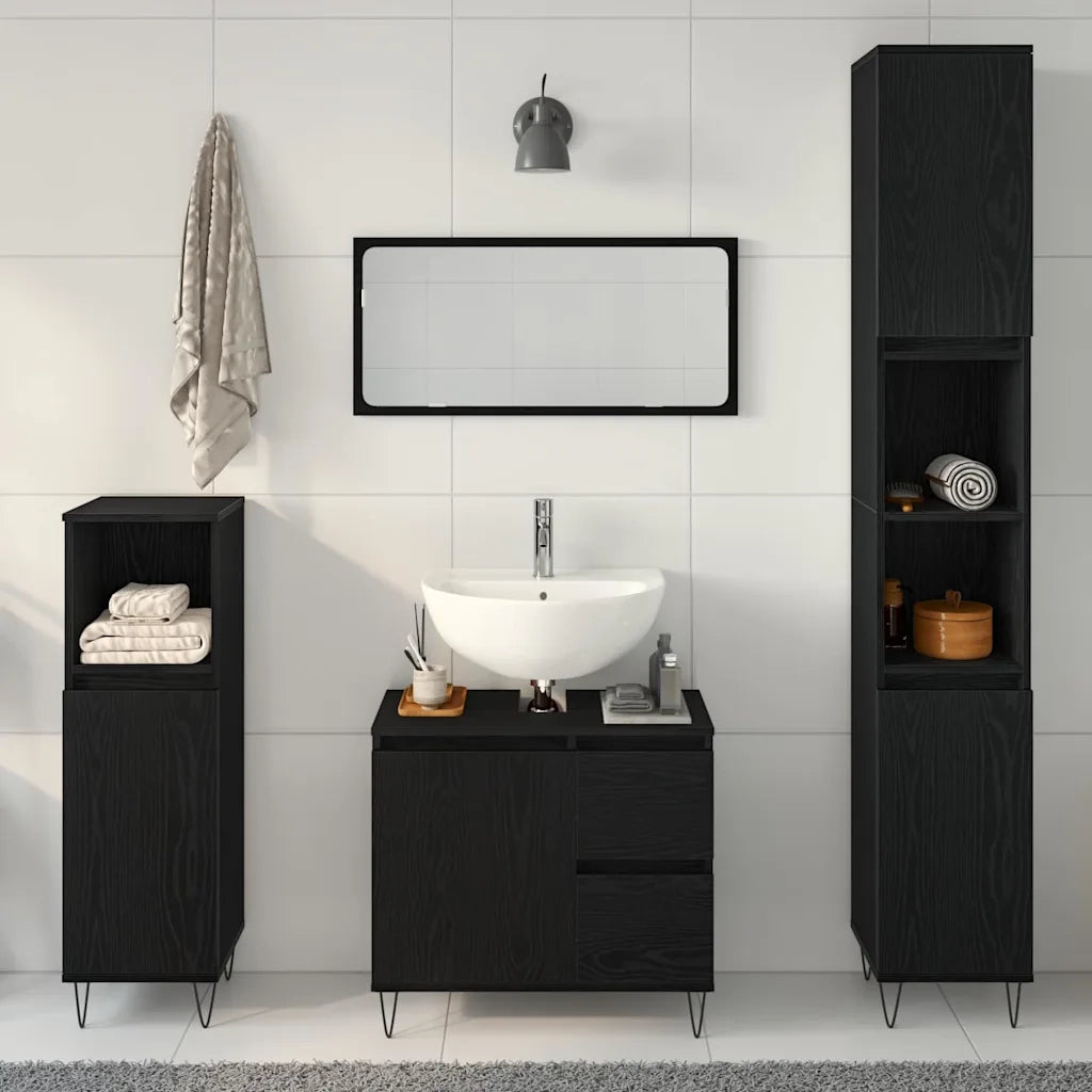 Set di mobili per il bagno 3 pcs Rovere Nero 30 x 30 x 190 cm 3333097