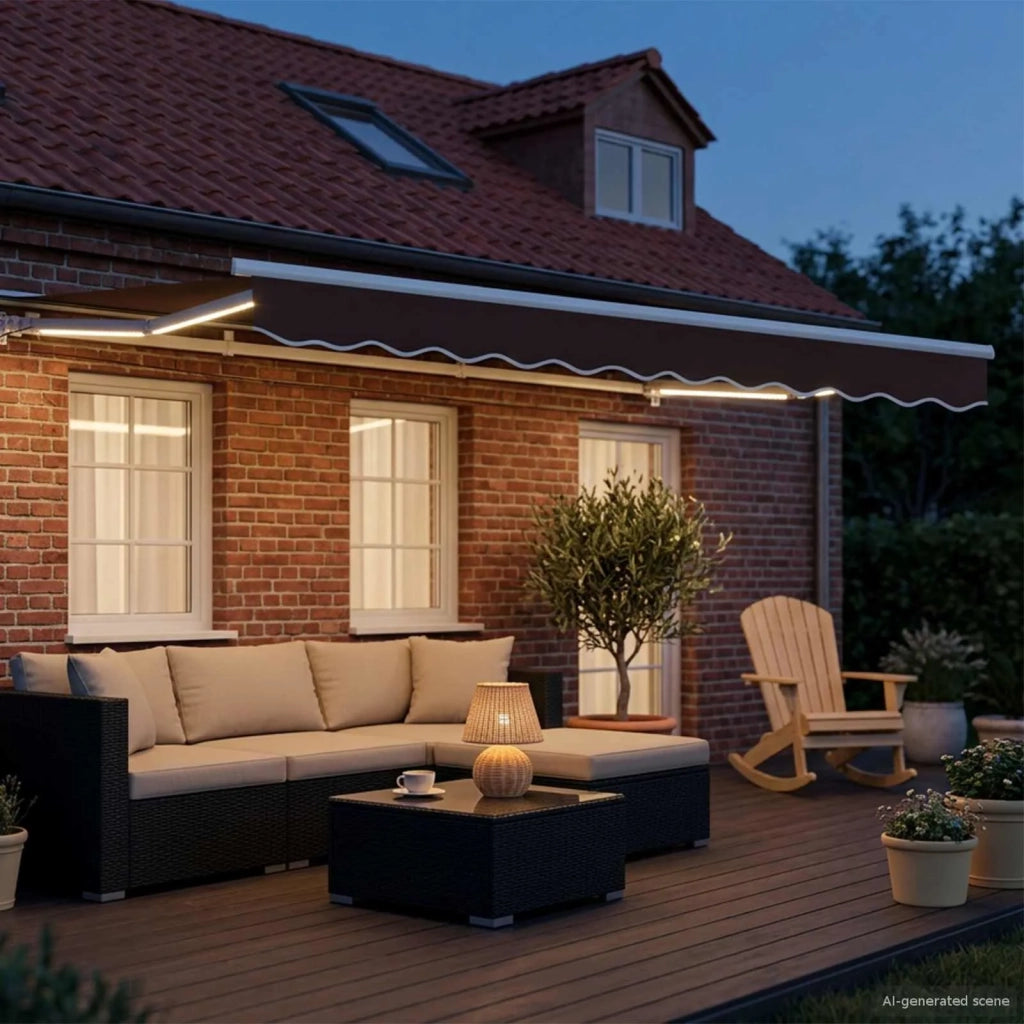 Cornice per Tenda Manuale con LED Marrone e bianco 3 x 2,5 m 3420578