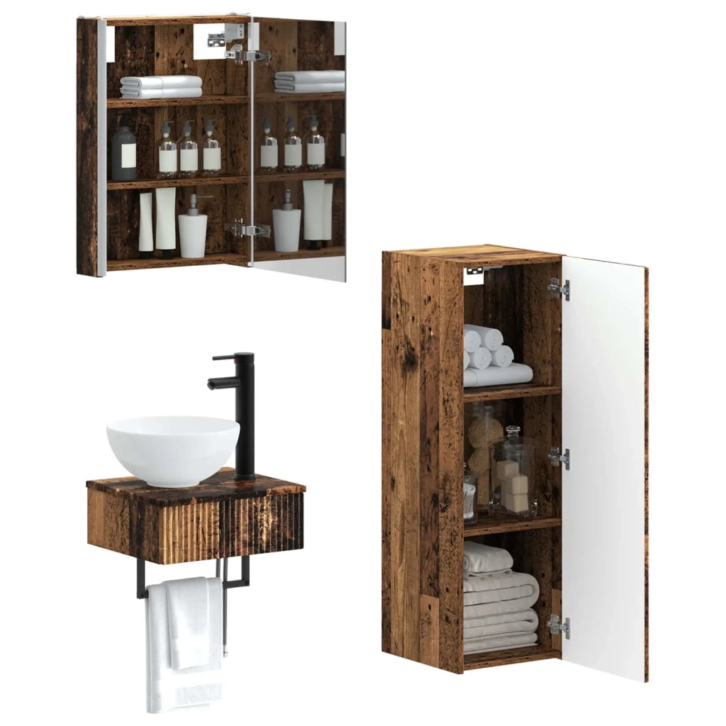 Set di Armadi da Bagno 4 pcs Legno antico 43 x 11,5 x 60,5 cm 3407381