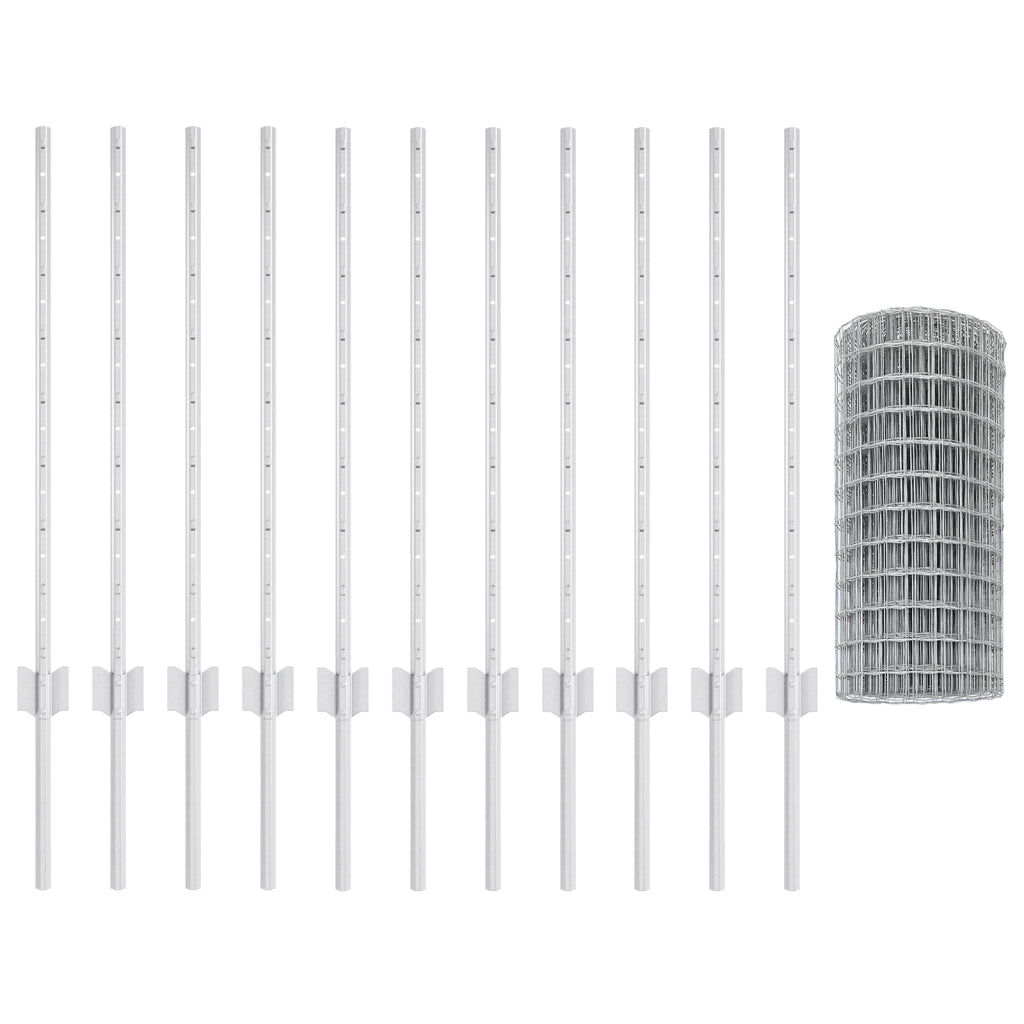 Recinzione Euro con 11 Pali U Argento 0,8x25 m Acciaio
