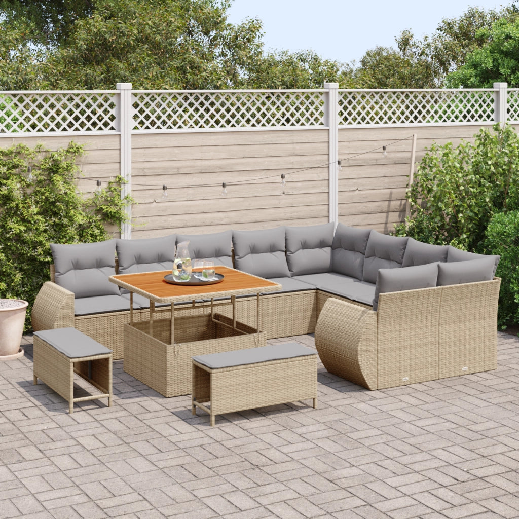 Set di divani da giardino 12 pezzi con cuscini Beige Polyrattan Acacia