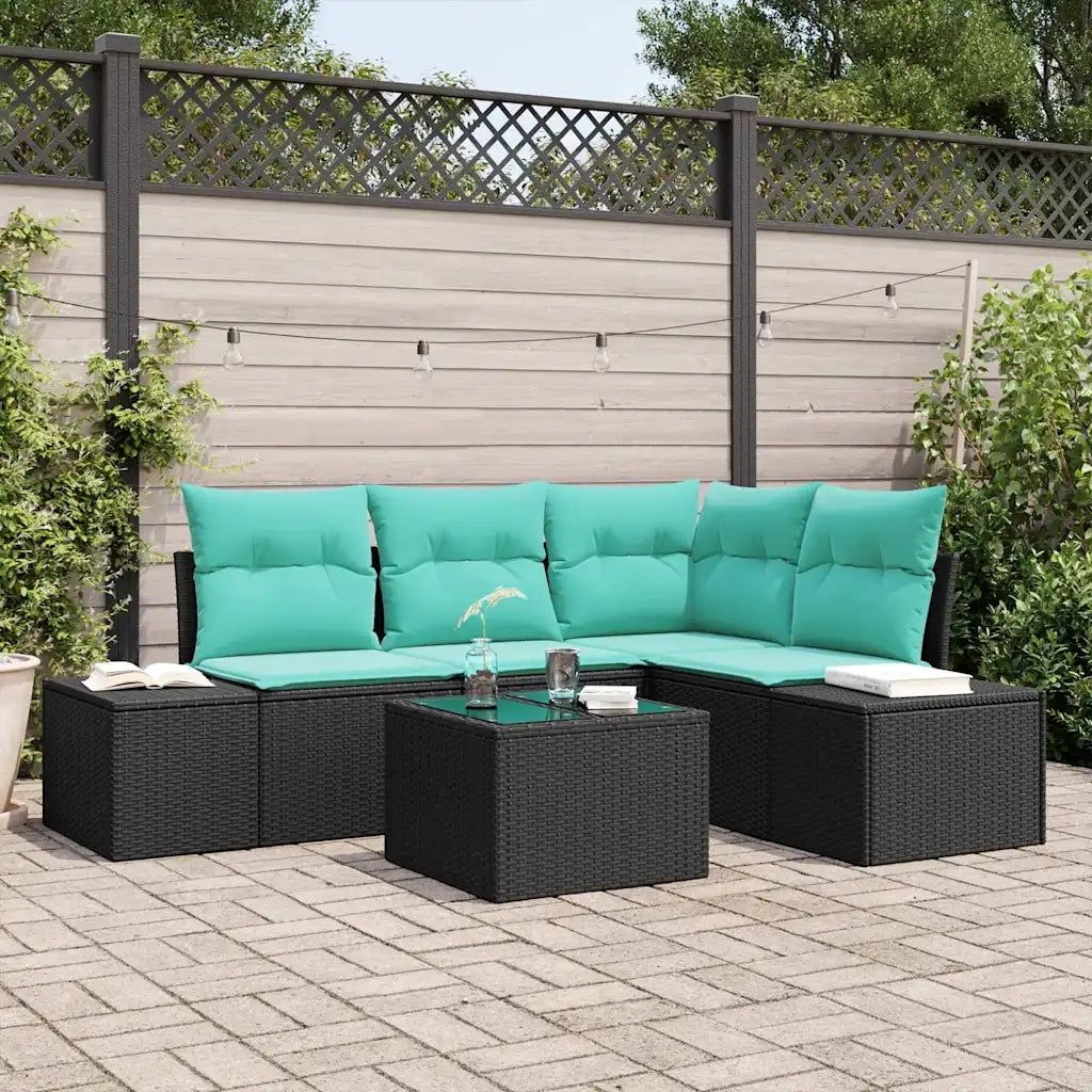 Set Divano da Giardino 5 pz Nero polyrattan 3347056