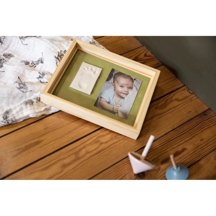 Baby Art Pure Frame - Kit cornice con argilla da modellare e cornice in legno di pino naturale, rullo, pannello posteriore reversibile (Verde/Arancione)