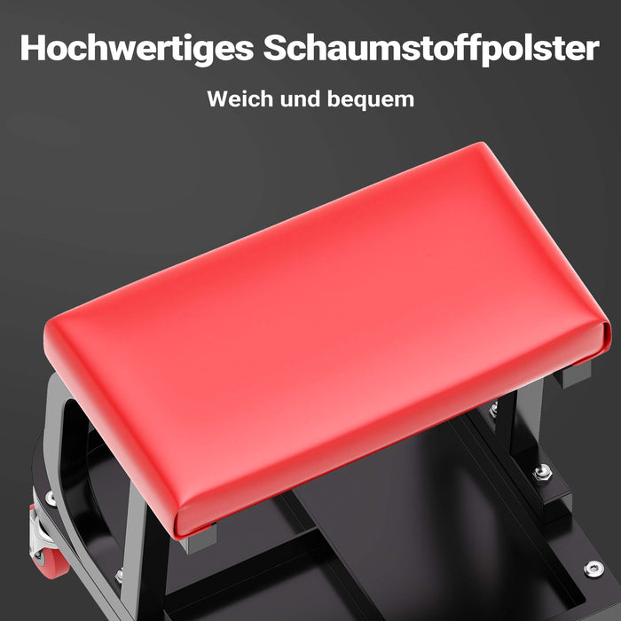 Sgabello per officina con ruote; sgabello di montaggio, carrello meccanico con ripiano porta-attrezzi