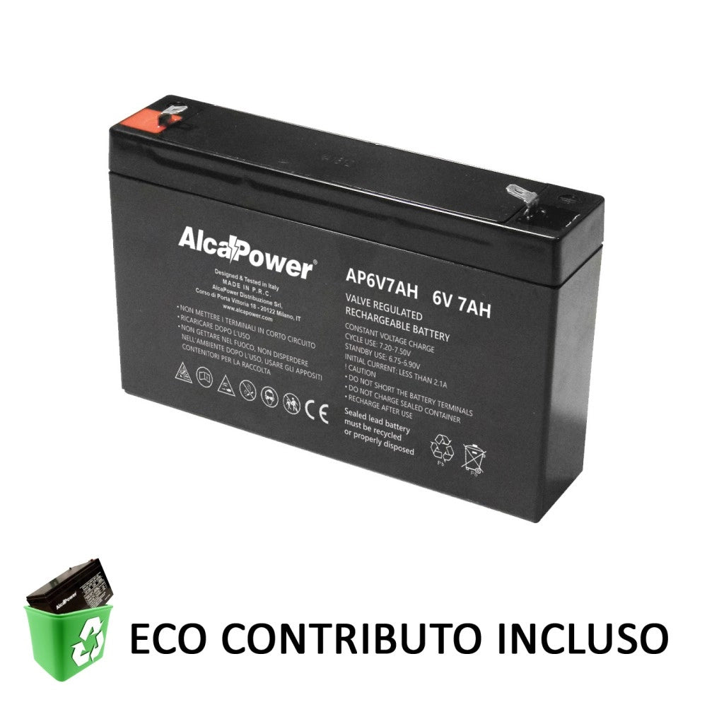 Alca power batteria al piombo da 6v 7ah ricaricabile per ups e illuminazione di emergenza
