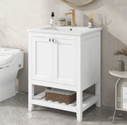 Mobile bagno con lavabo in ceramica 61x46x90 cm; bianco; in legno massello e MDF