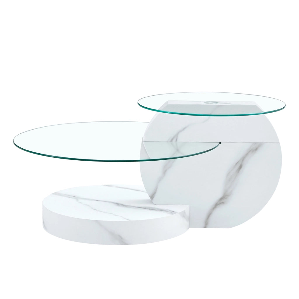 Tavolino da caffè 78.51x78.99x24.51 cm a due livelli con piano in vetro di sicurezza in MDF bianco