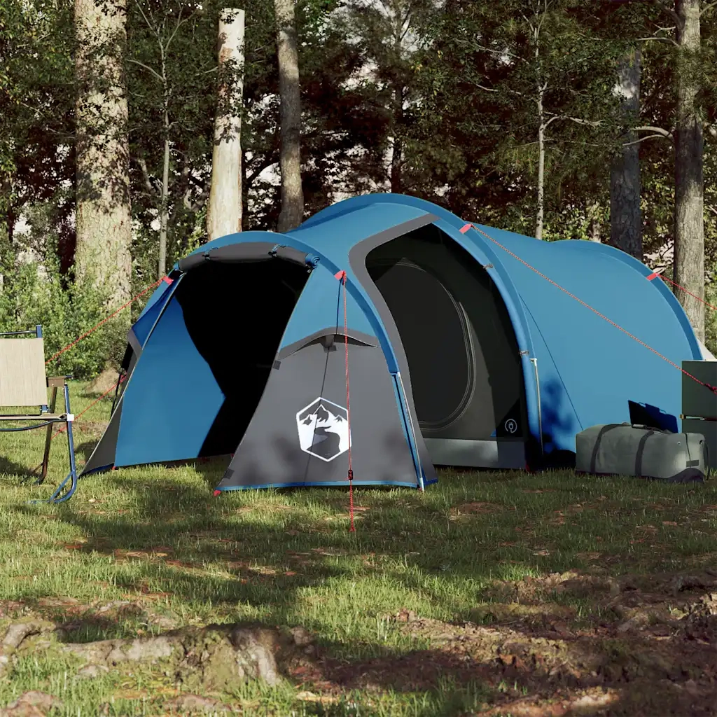 Tenda da Campeggio a Tunnel per 3 Persone-Tenda per Escursionismo Blu Impermeabile 637037