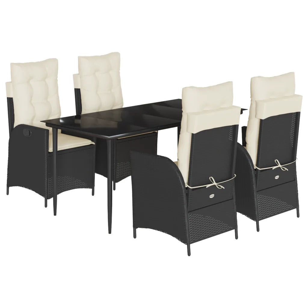 Set da Pranzo da Giardino 5 pz Nero con Cuscini in Polyrattan